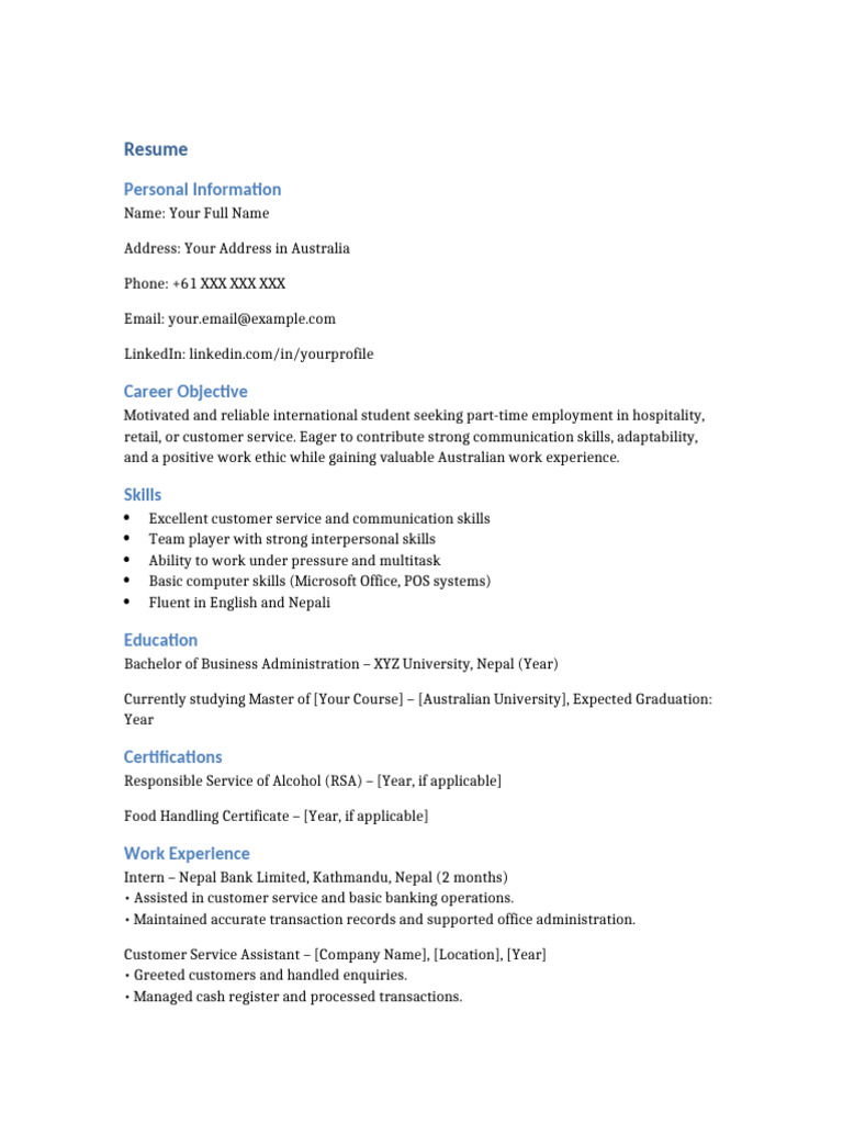 Australian Resume Sample for Students | PDF