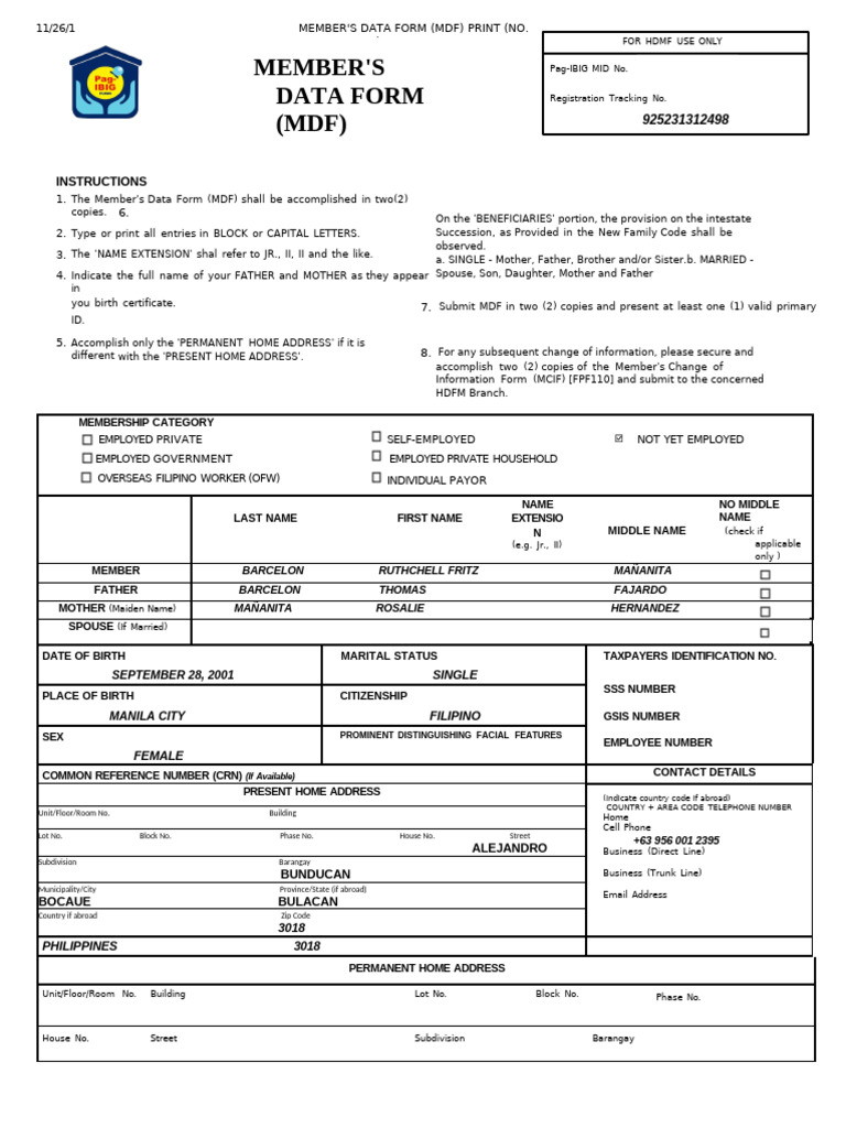 Member's Data Form Instructions | PDF | Government