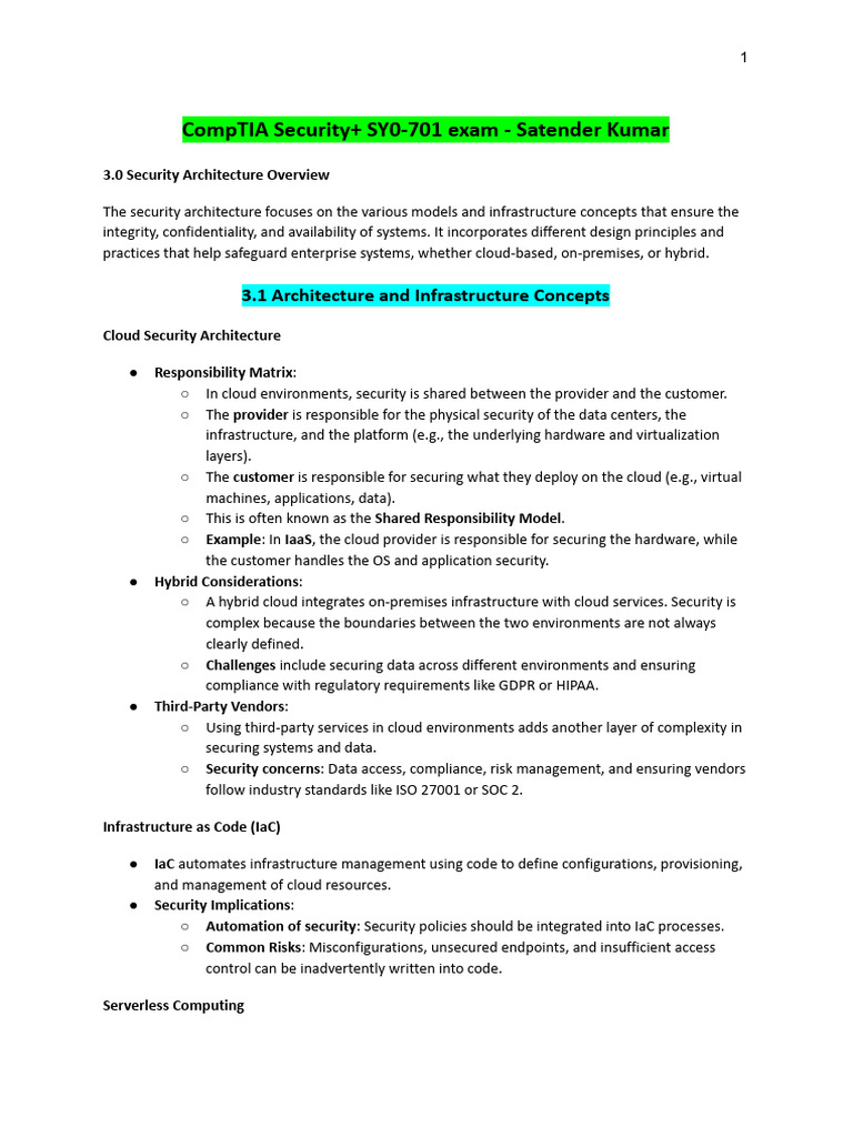 Security Architecture for CompTIA SY0-701 | PDF | Computer Network ...