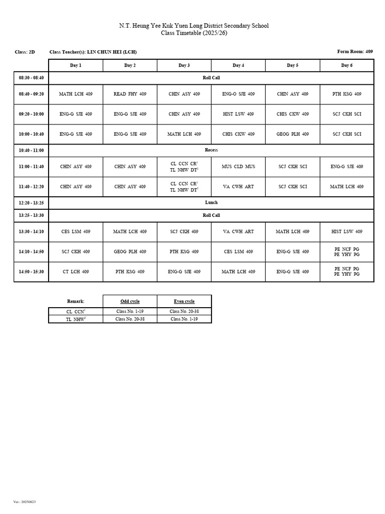 2D Class Timetable 2025/26 | PDF