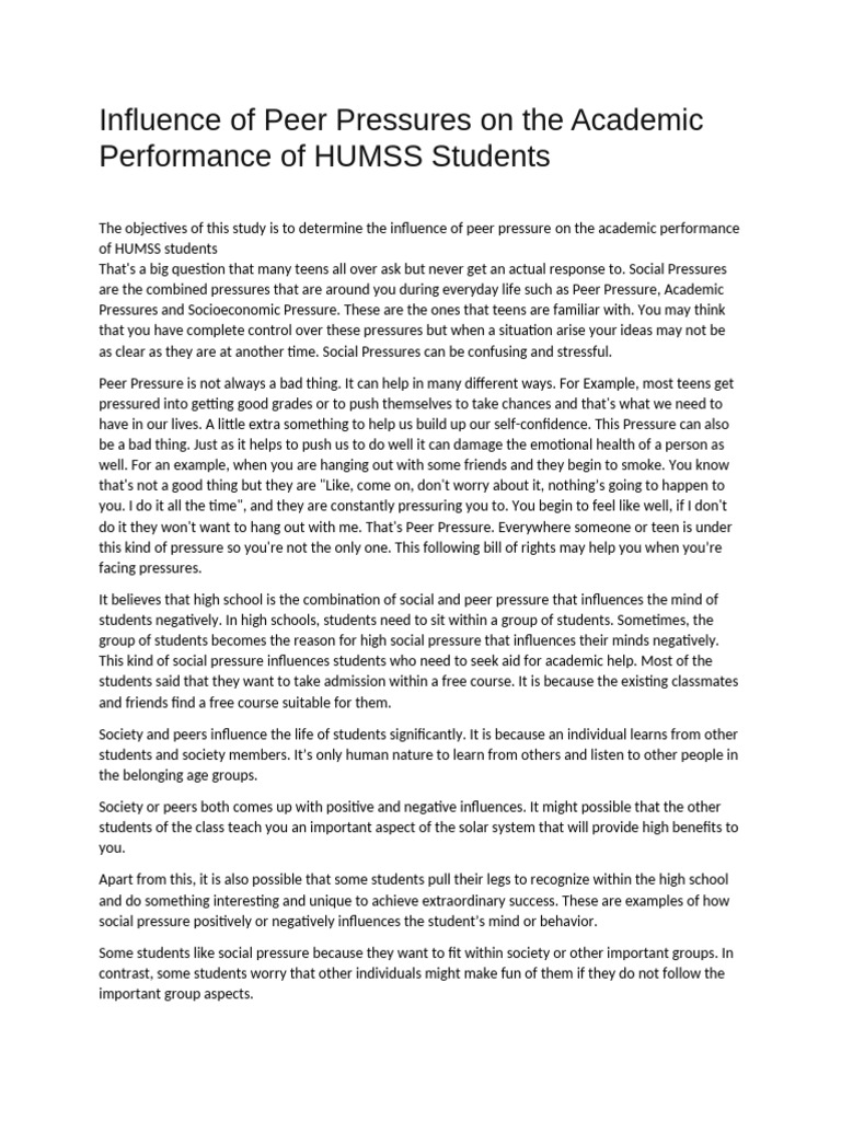 Peer Pressure's Impact on HUMSS Students | PDF | Adolescence | Parenting
