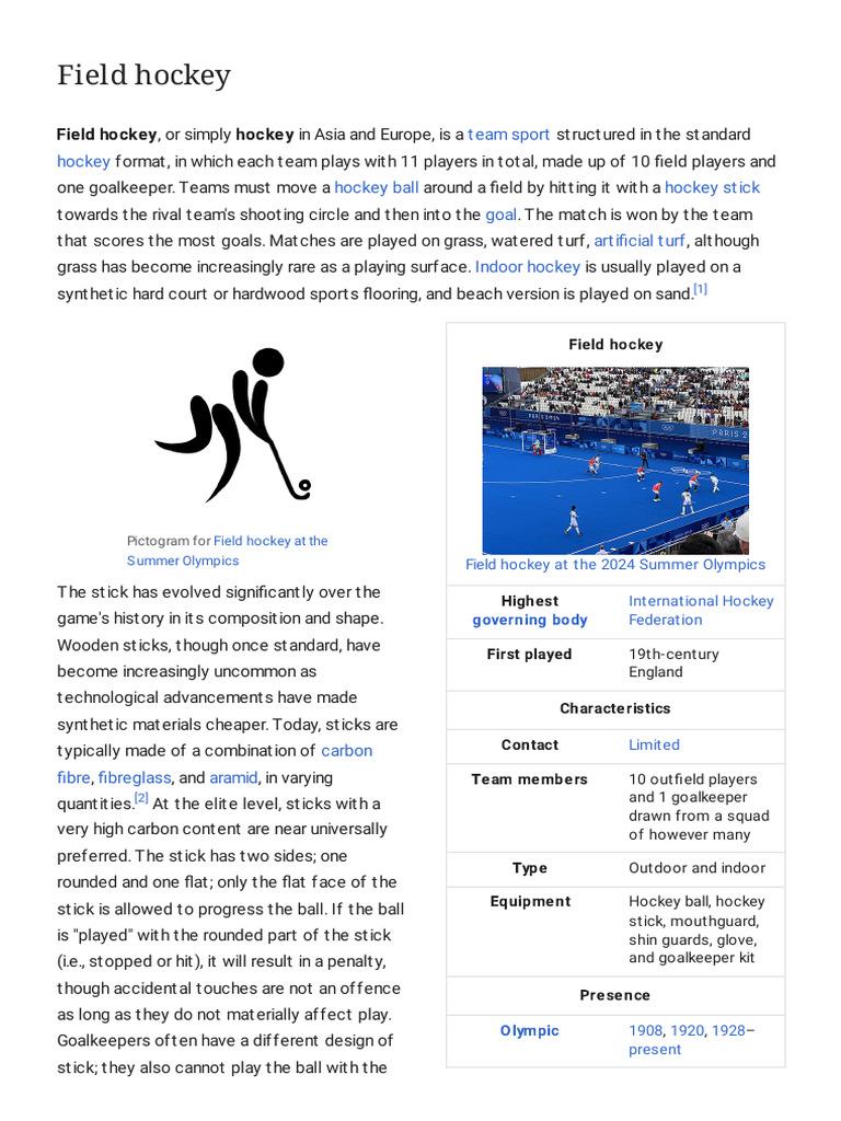Field Hockey - Wikipedia | PDF | Sports Rules And Regulations | Sports