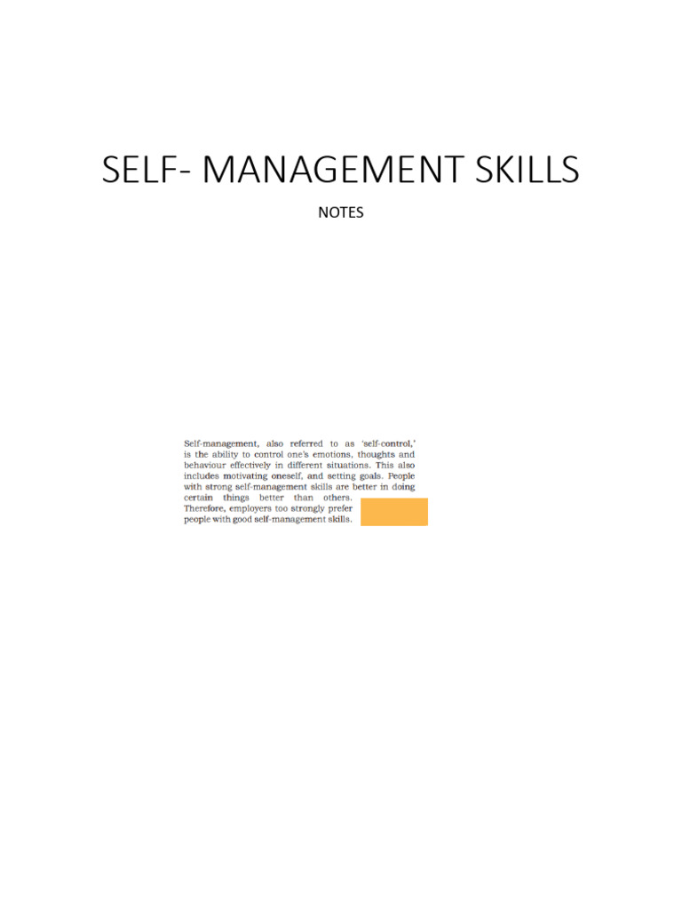 Self - Management Skills - Notes | PDF