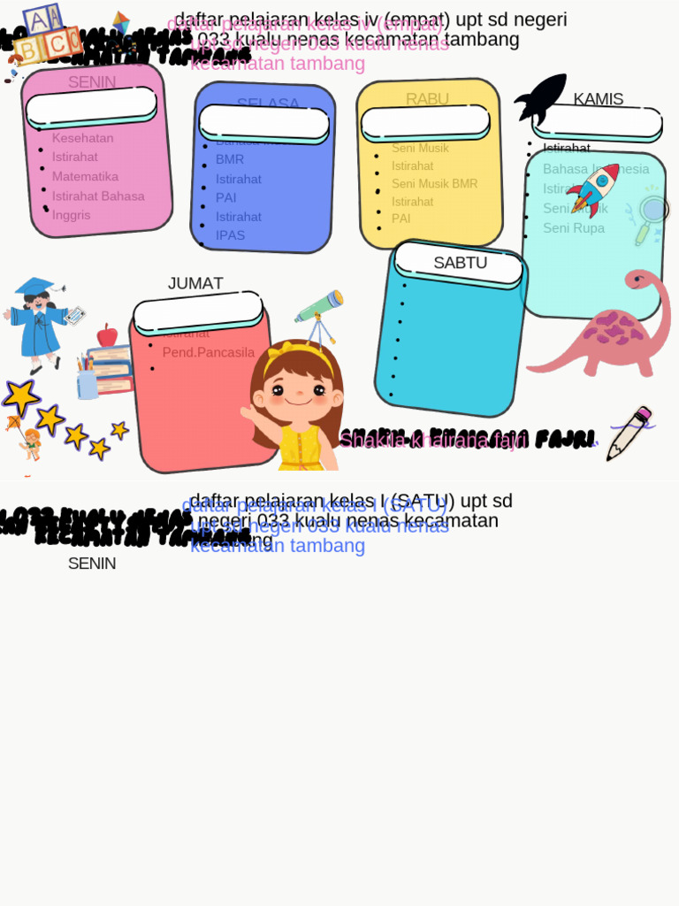 Jadwal Pelajaran Kelas IV SD 033 Kualu | PDF