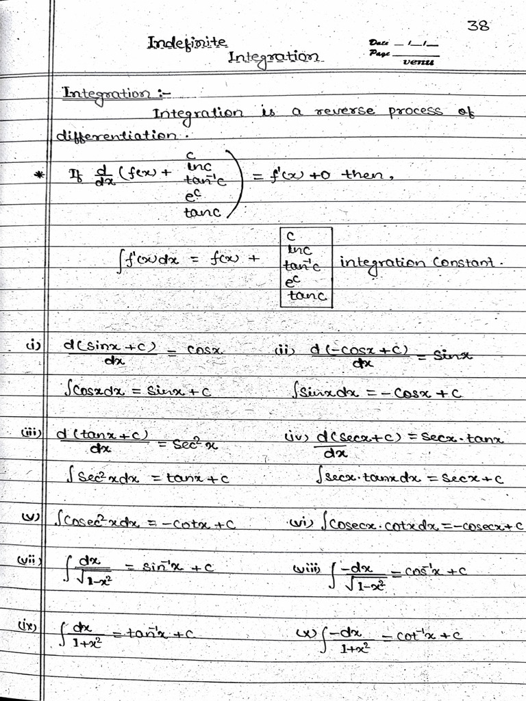 Indefinite Integration Complete Notes | PDF