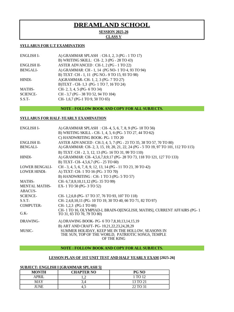 Class V Syllabus for 2025-26 | PDF