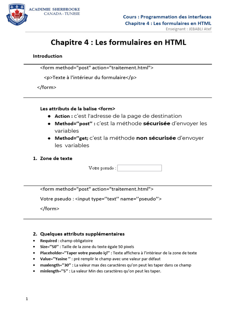 Chapitre 4 Les Formulaires | PDF | Html
