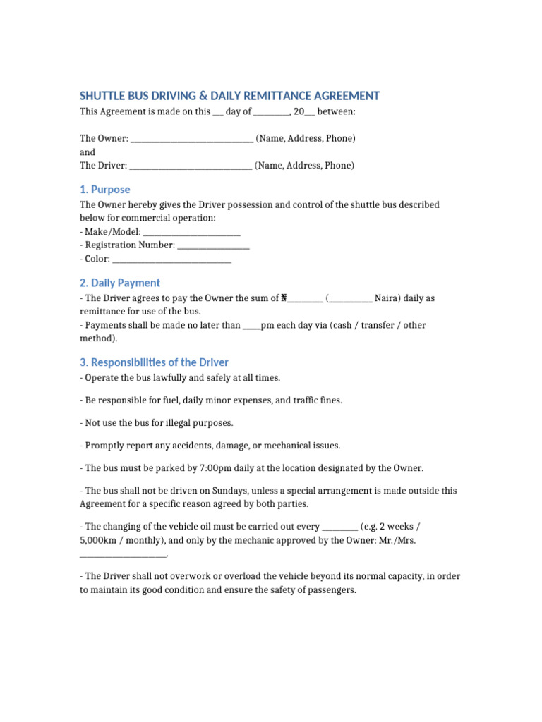 Shuttle Bus Rental & Remittance Agreement | PDF | Guarantee | Surety