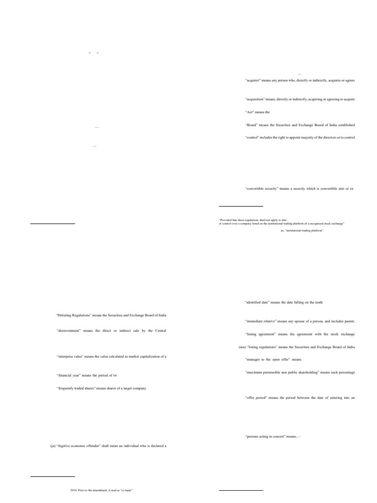 SEBI Takeover Regulations 2011 Overview | PDF | Mergers And ...
