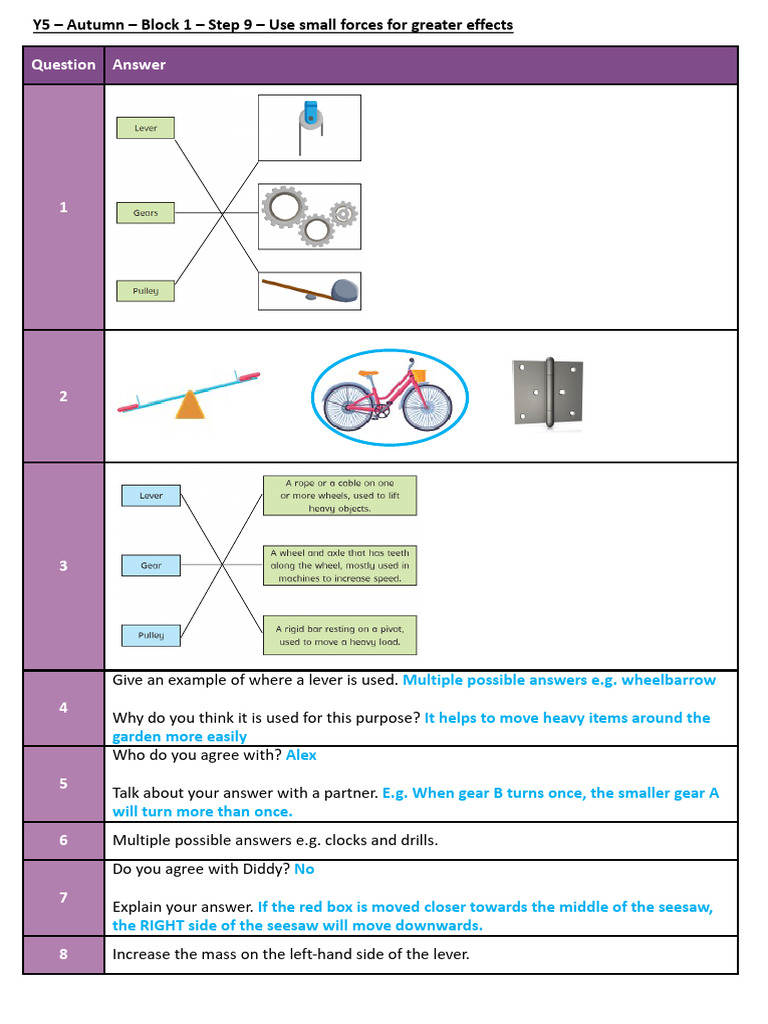 WRS - WS - Answers - Y5 Autumn Block 1 - Use Small Firces For Greater ...