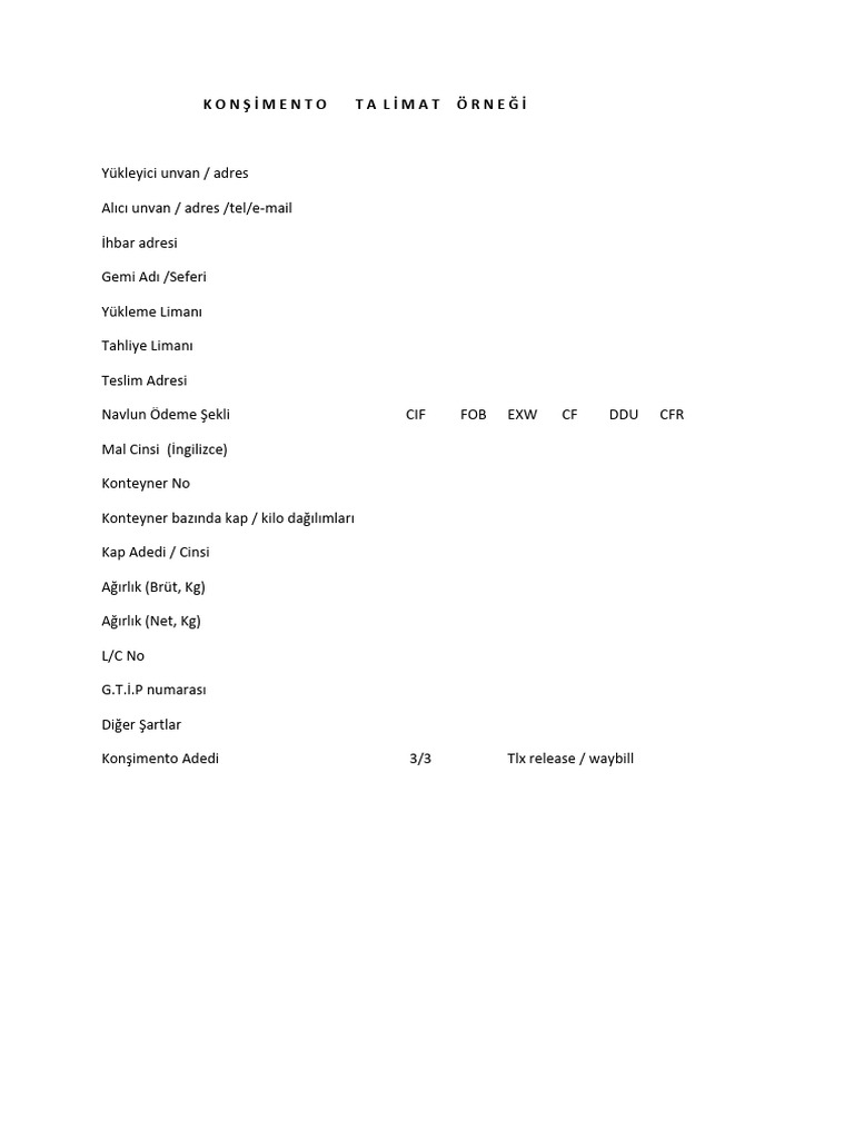 Konsimento Talimat Formu 69cd2dc2 | PDF
