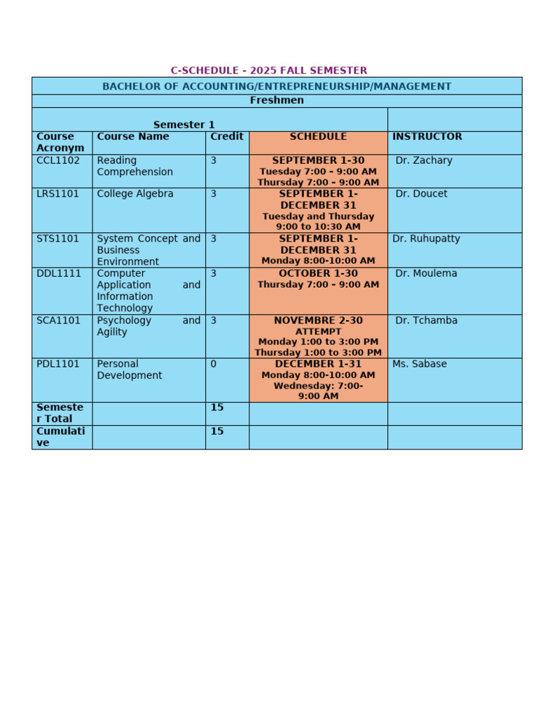 2025 Fall Semester Course Schedule | PDF