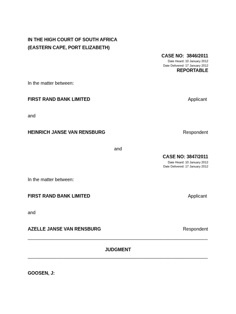 High Court Sequestration Judgment 2012 | PDF | Bankruptcy | Debt