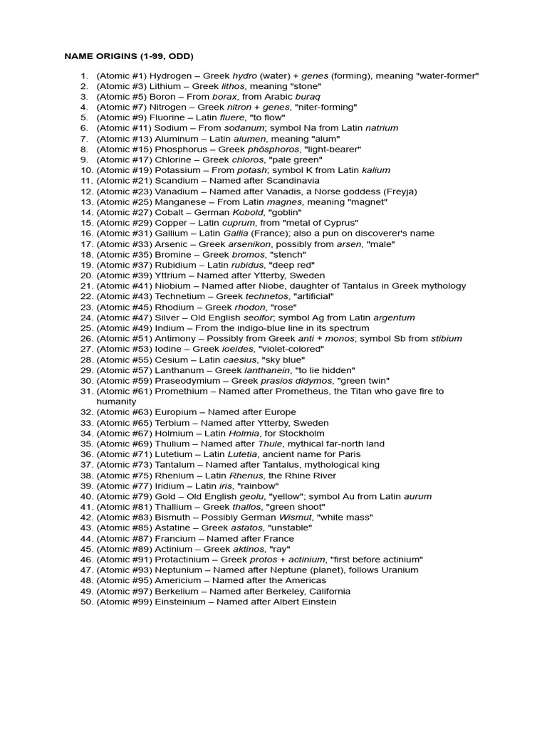 Name Origins (1-99, Odd) | PDF | Chlorine | Sodium
