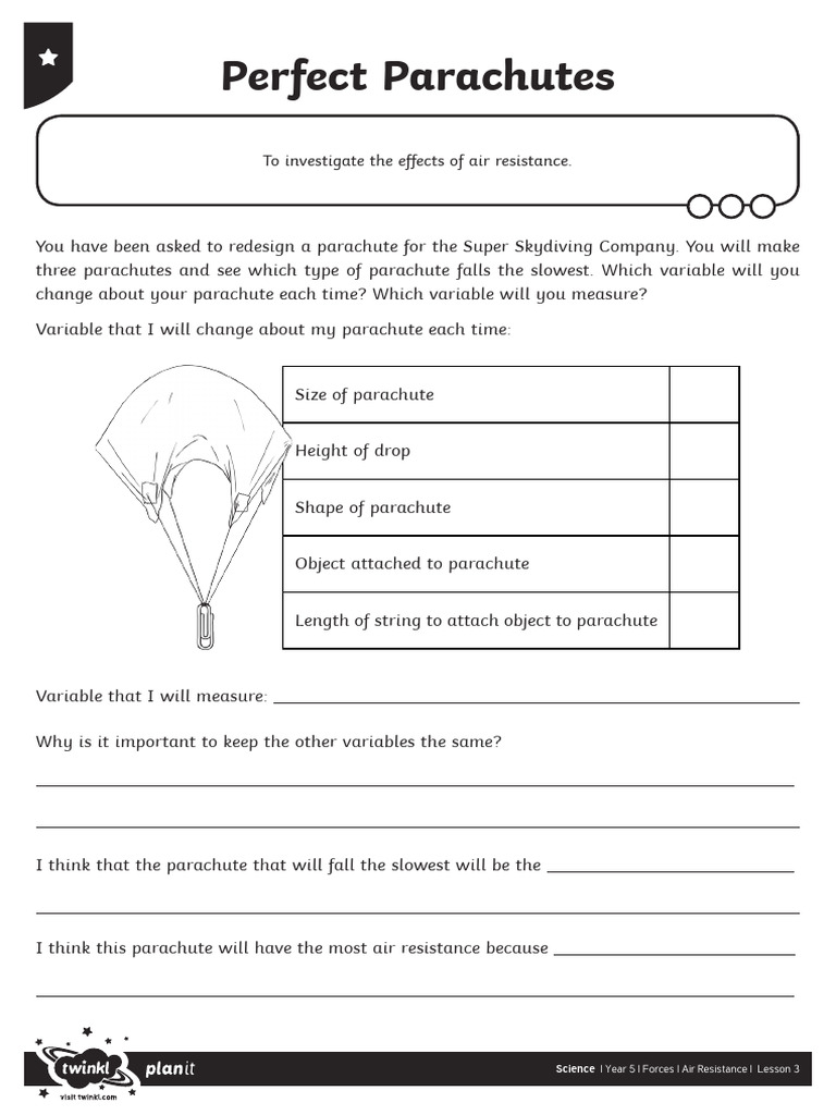 Parachute Design and Air Resistance Experiment | PDF | Parachute ...