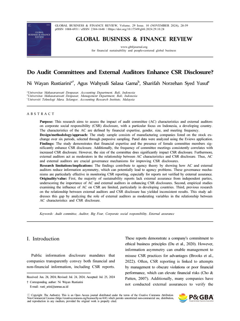 Enhancing CSR Disclosure via Audit Committees | PDF | Corporate Social ...