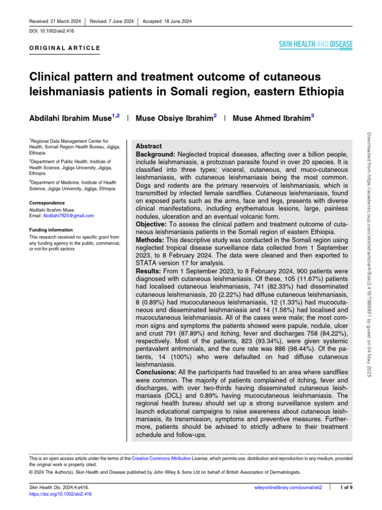 Clinical Pattern and Treatmentoutcome of Cutaneous Ethiopia2024 | PDF ...