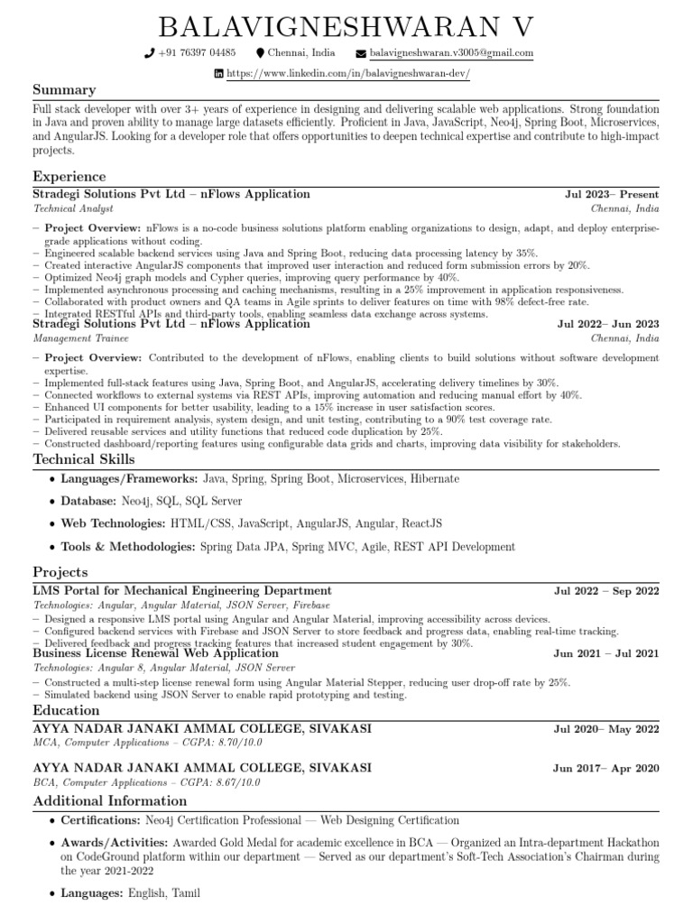 Full Stack Developer Profile - Chennai | PDF | Software Development ...