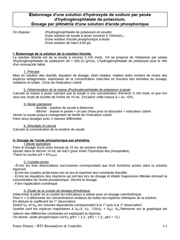 Étalonnage de NaOH et dosage d'H3PO4 | PDF | Hydroxyde de sodium | Ph