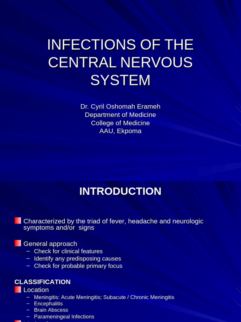 Central Nervous System Infections Overview | PDF | Meningitis | Infection