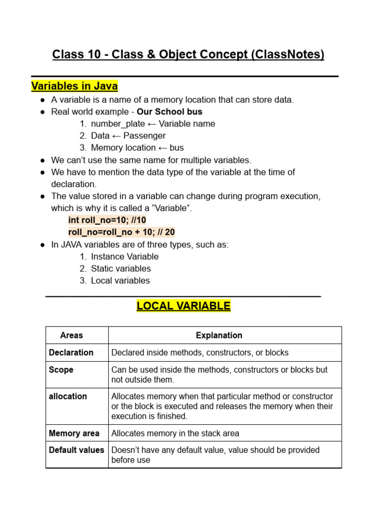 Class 10 - Class & Object Concept | PDF | Constructor (Object Oriented ...
