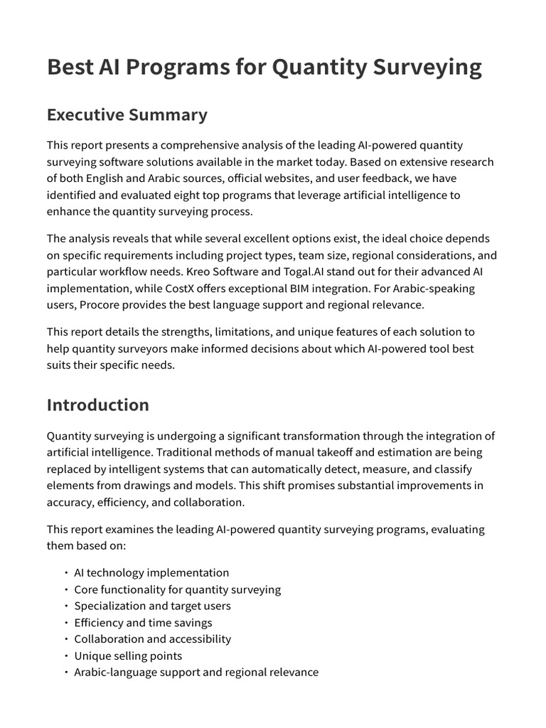 Top AI Tools for Quantity Surveying | PDF | Artificial Intelligence ...