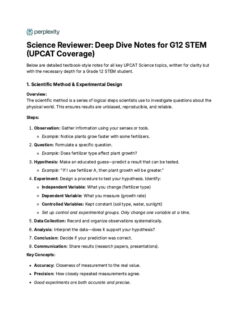UPCAT Science Review Notes for G12 STEM | PDF | Force | Electric Current