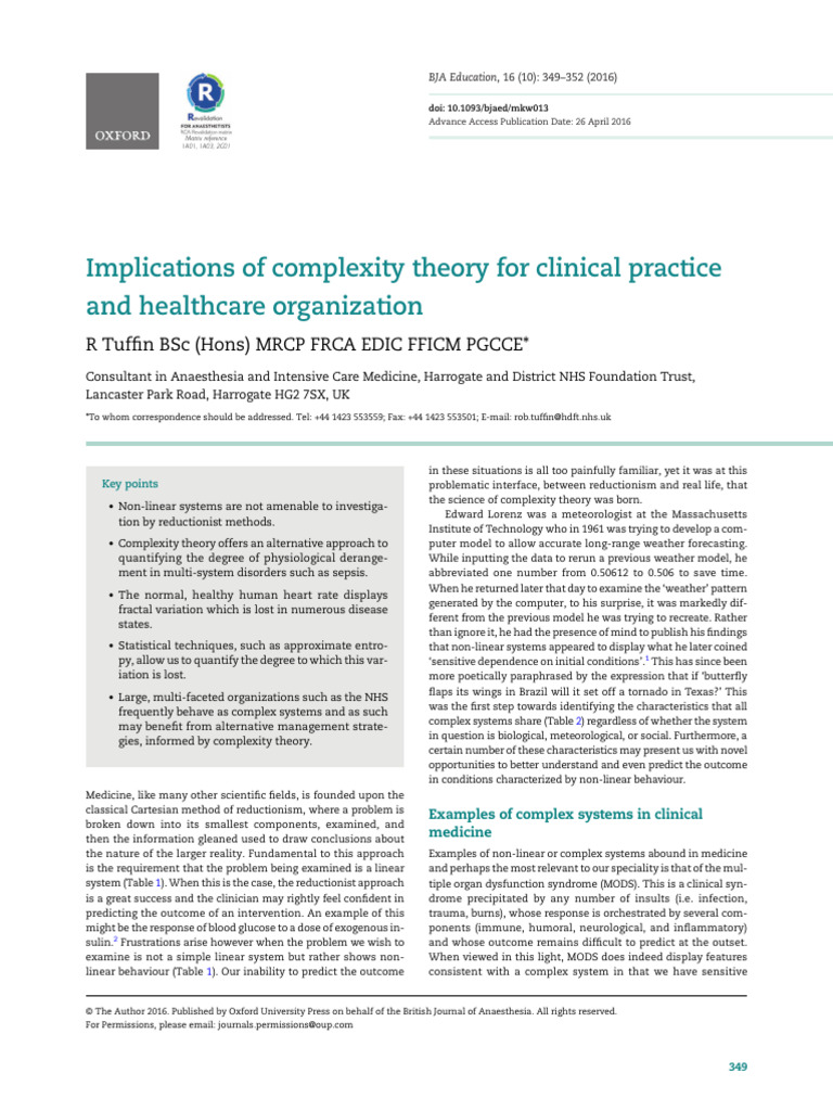 Complexity Theory in Healthcare Practice | PDF | Entropy