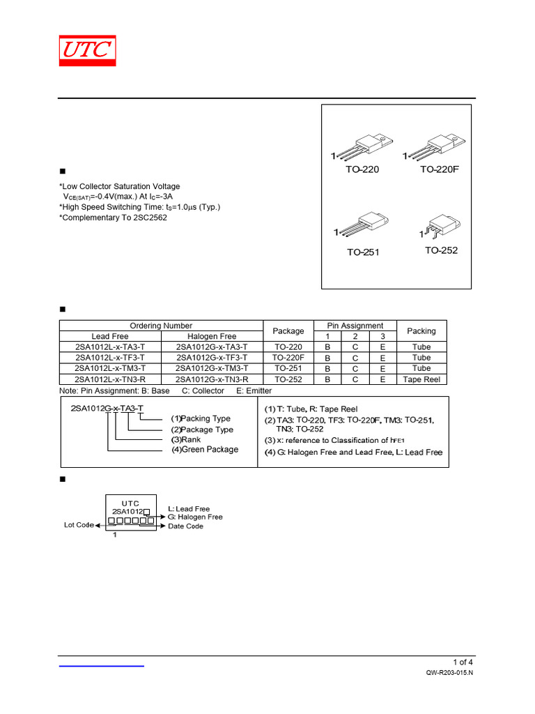 2SA1012 PNP Transistor Specifications | PDF | Bipolar Junction ...
