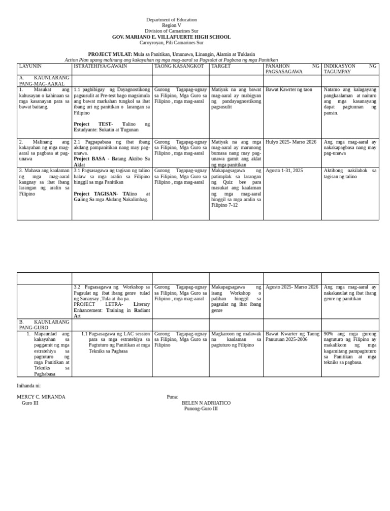 Action Plan Sa Filipino | PDF