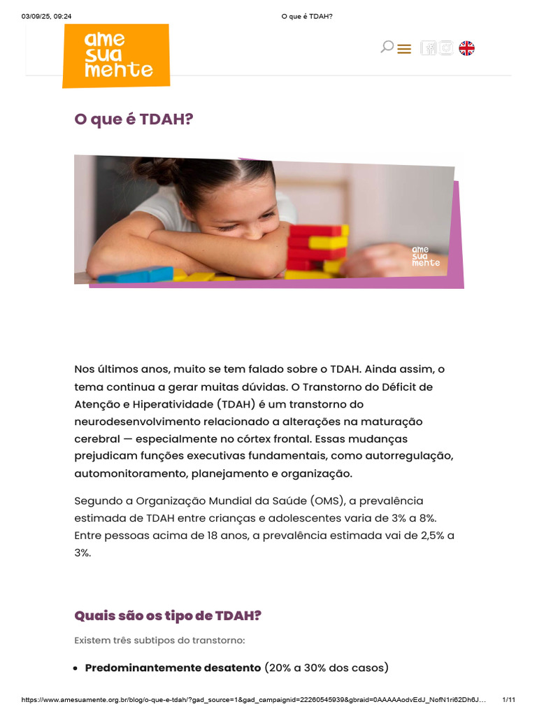 O que é TDAH_ | PDF | Transtorno de déficit de atenção e hiperatividade ...