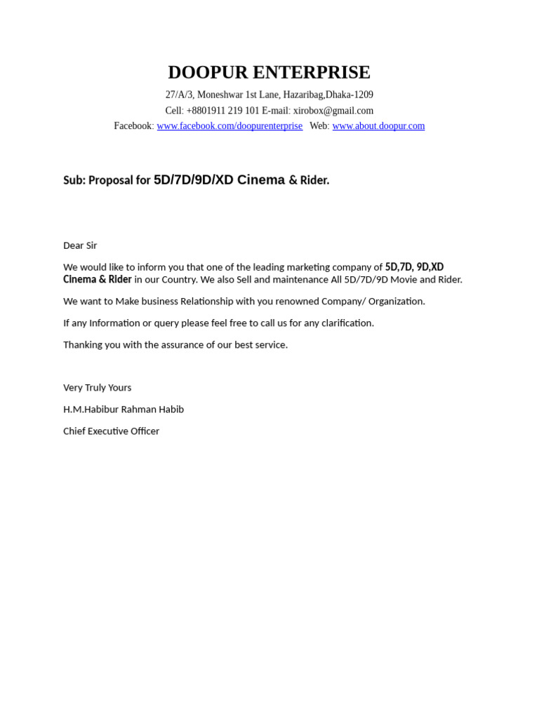 Proposal for 5D/7D/9D Cinema Equipment | PDF | Movie Theater | Mains ...