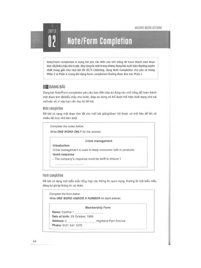 Unit 2 - Note, Form Completion | PDF