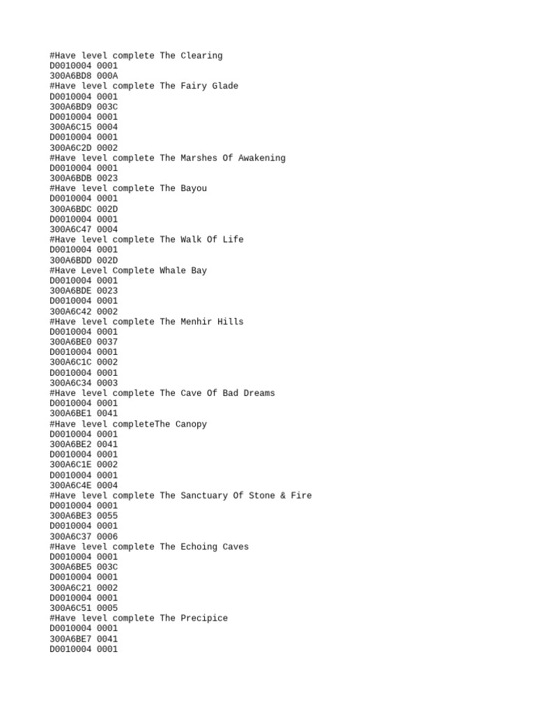 Level Completion Codes Guide | PDF