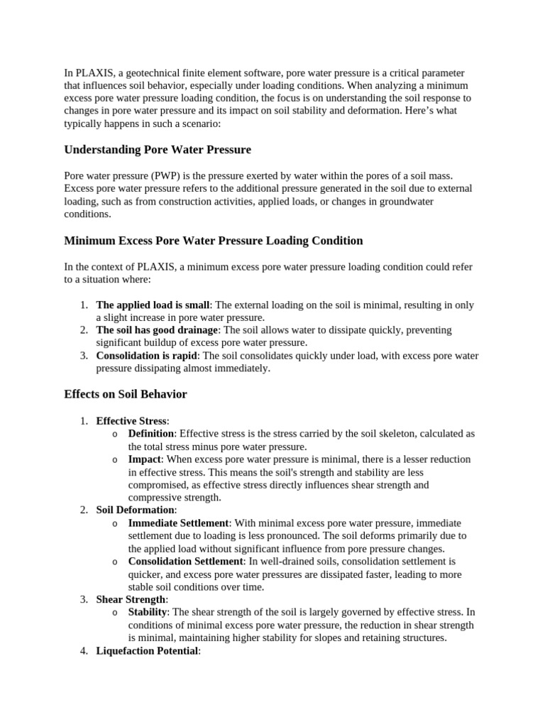 Minimum Excess Pore Water Pressure Condition - PLAXIS | PDF | Strength ...