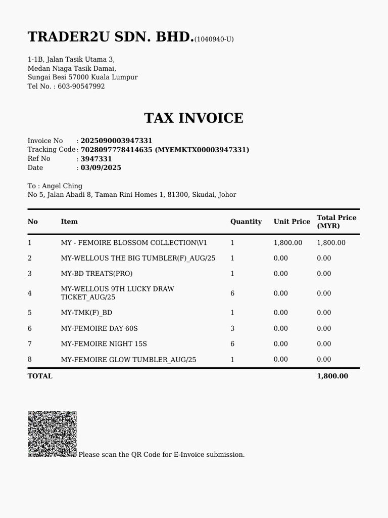Trader2U Sdn. Bhd. Tax Invoice | PDF