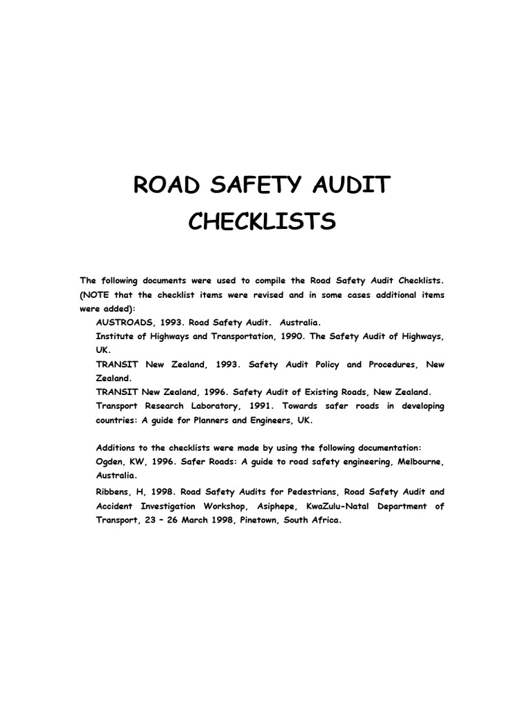 Road Safety Audit Checklist Guide | PDF | Road | Traffic