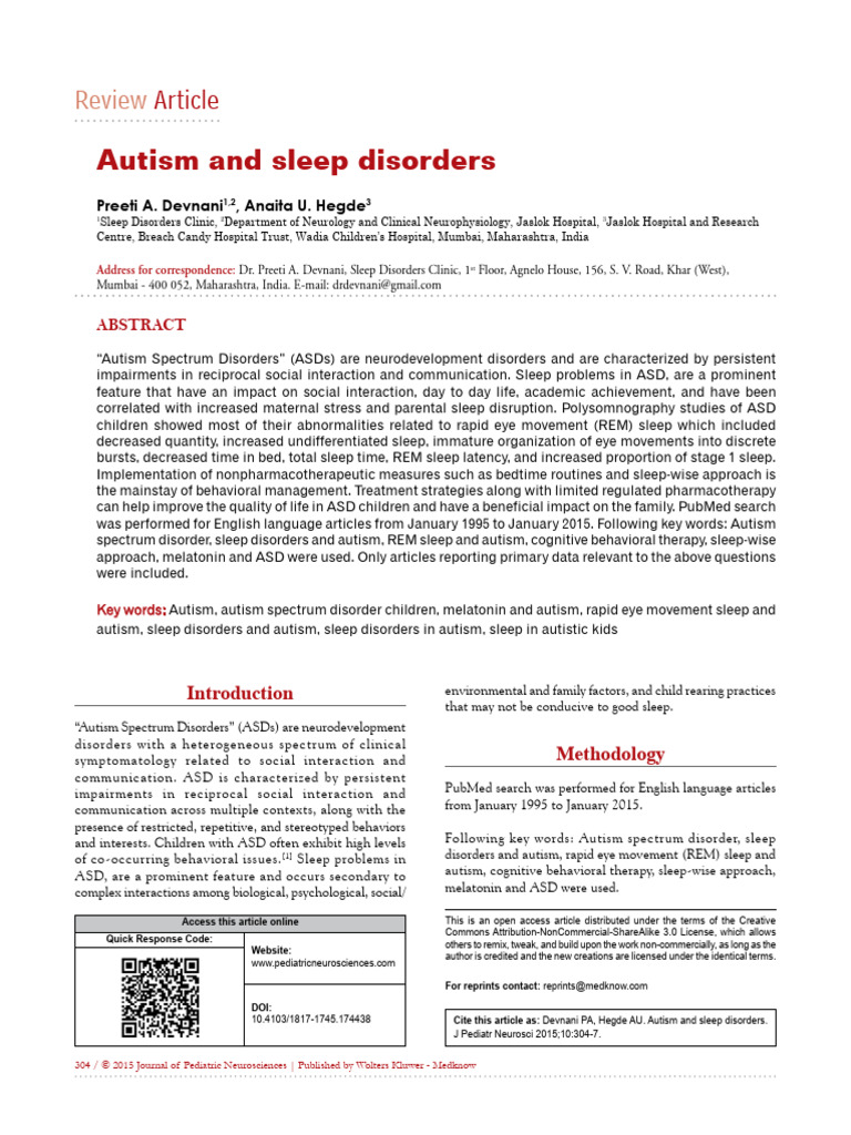 Autism Spectrum Disorders and Sleep Issues | PDF | Sleep | Autism