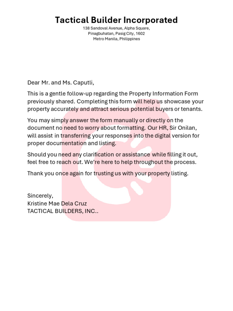 Property Information Form Instructions | PDF