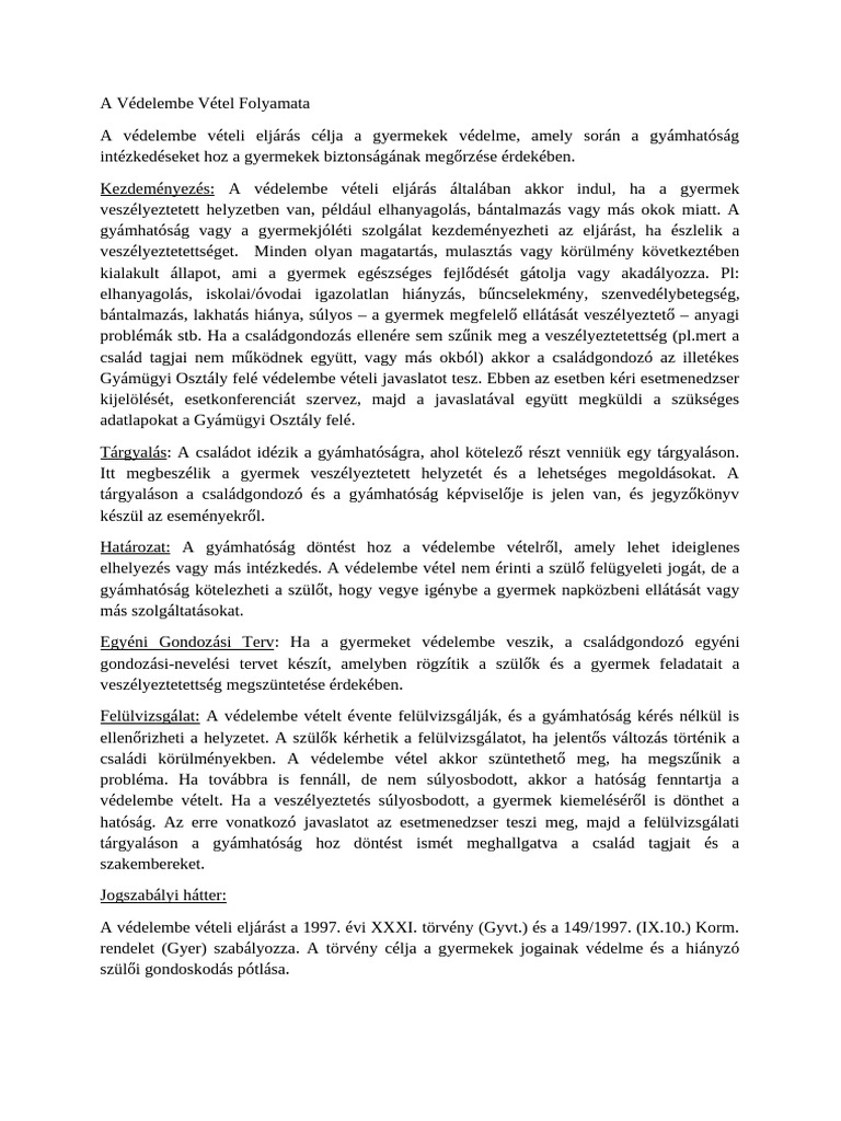 A Védelembe Vételi Eljárás | PDF