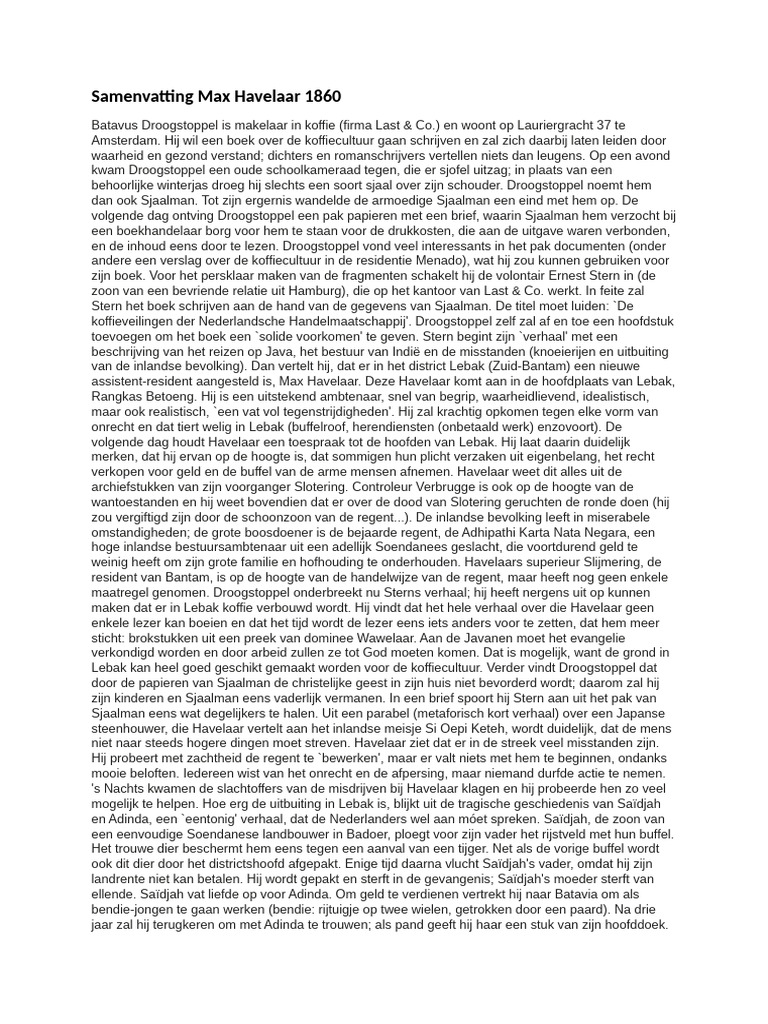Max Havelaar Verslag | PDF