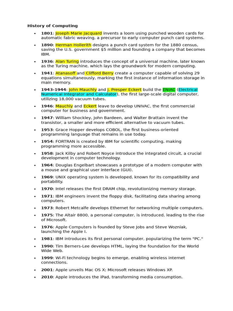Key Milestones in Computing History | PDF | Personal Computers | Computing