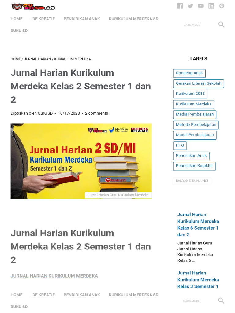 Jurnal Harian Kurikulum Merdeka Kelas 2 Semester 1 Dan 2 - GuruS-1 | PDF
