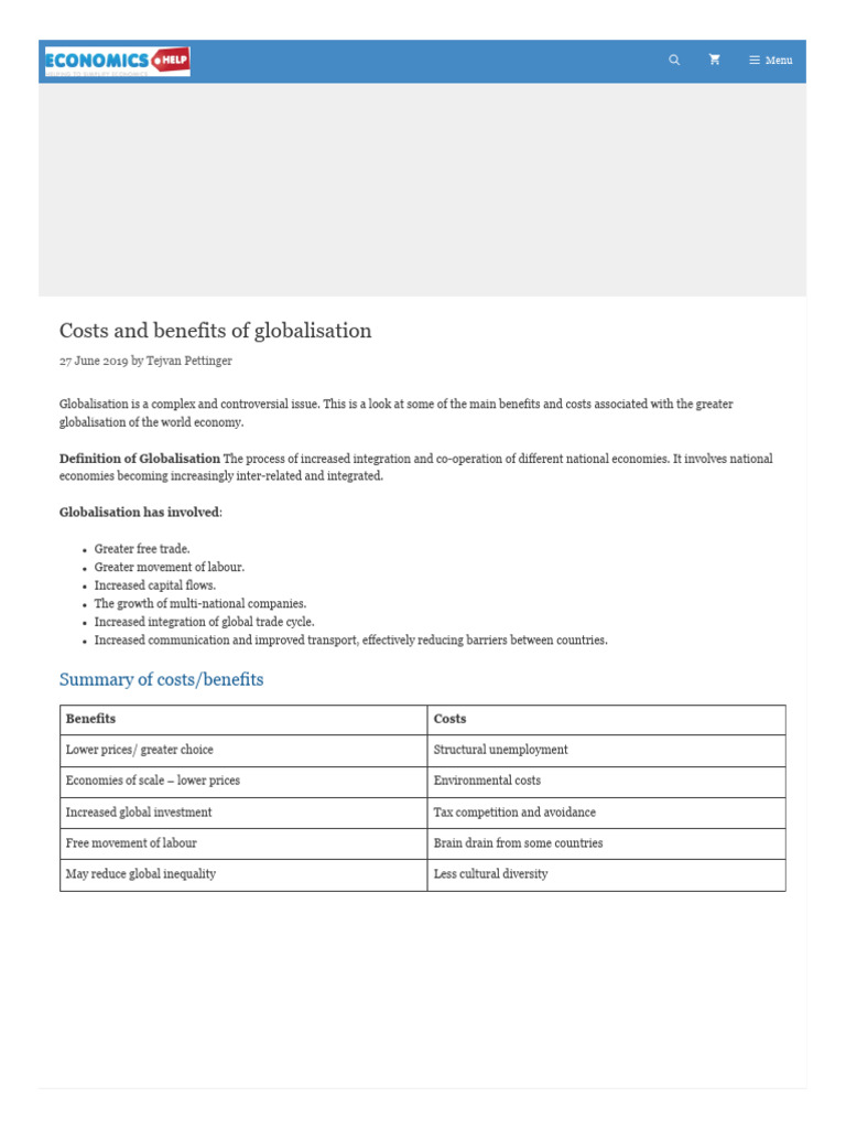 Costs and Benefits of Globalisation | PDF | Globalization | Taxes