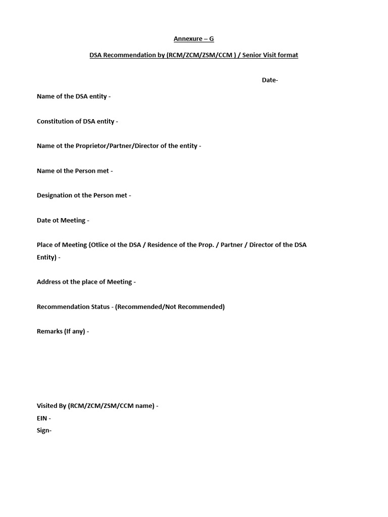 DSA Recommendation Visit Format | PDF