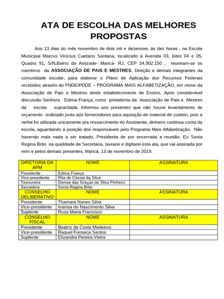Ata de Escolha Das Melhores Propostas 2017 | PDF