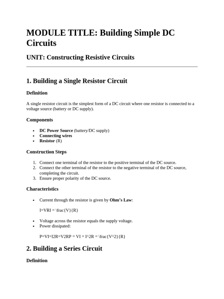 Building Simple DC Circuits Guide | PDF | Series And Parallel Circuits ...