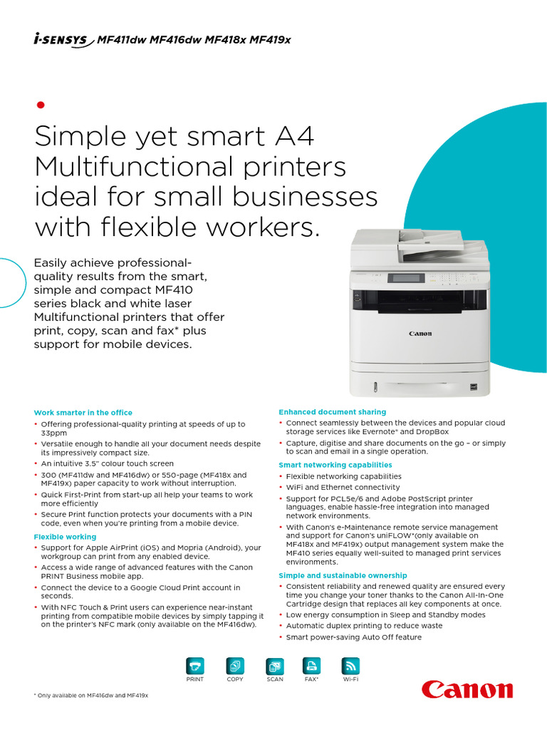 Canon MF410 Series Multifunction Printers | PDF | Printer (Computing ...