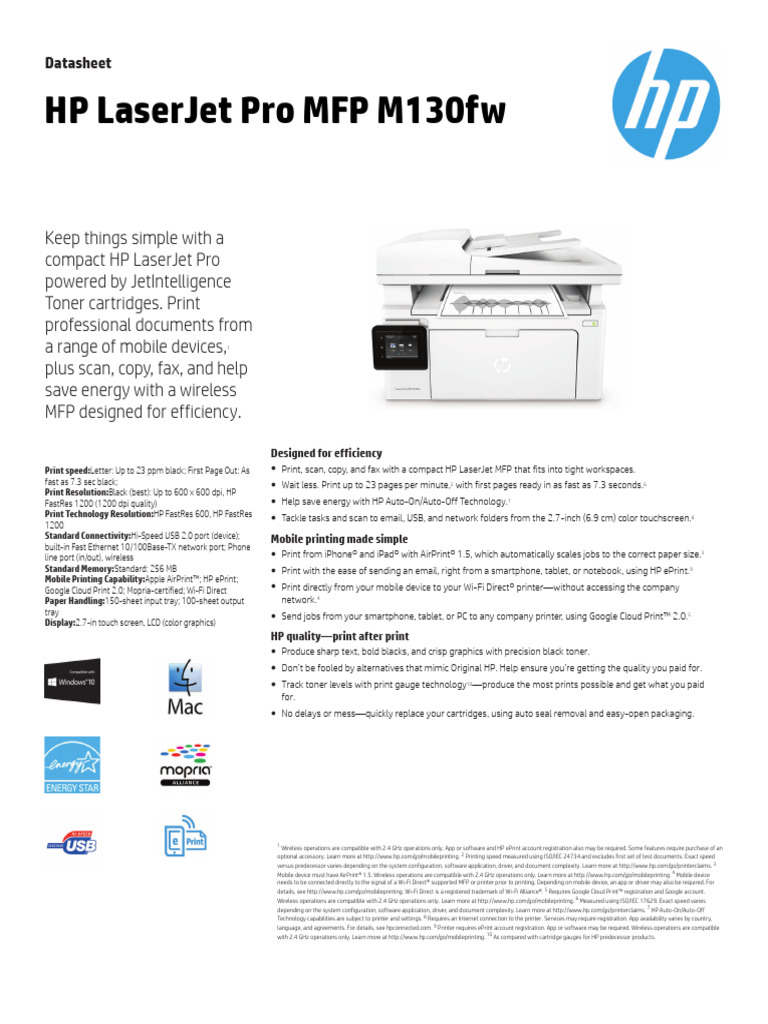 HP LaserJet Pro MFP M130fw Overview | PDF | Printer (Computing) | Image ...