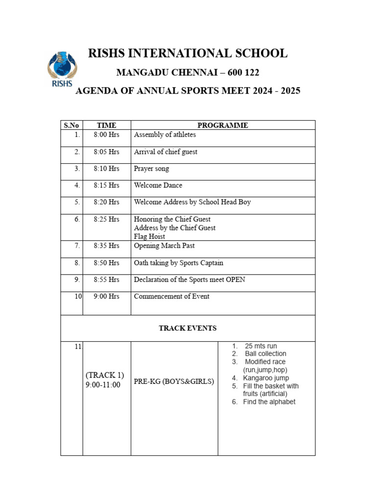Annual Sports Meet Agenda 2024-2025 | PDF | Sport Of Athletics | Athletics